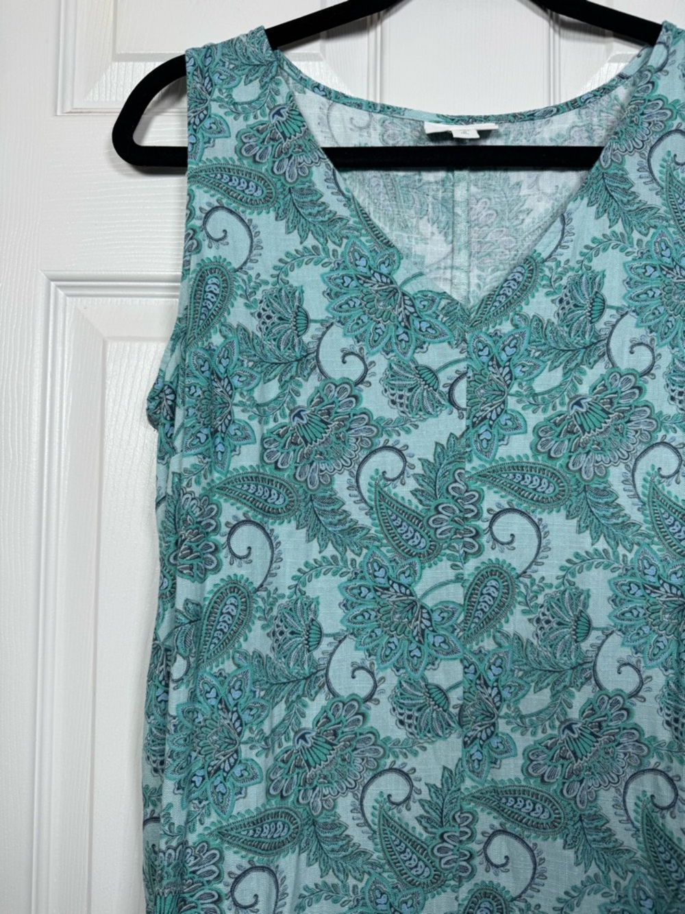 Pure Jill Linen Blend Paisley Midi Dress Blue Green Boho Relaxed - Picture 2 of 7